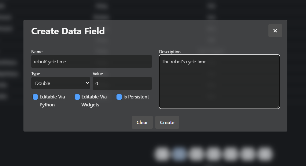 Data Field creation modal