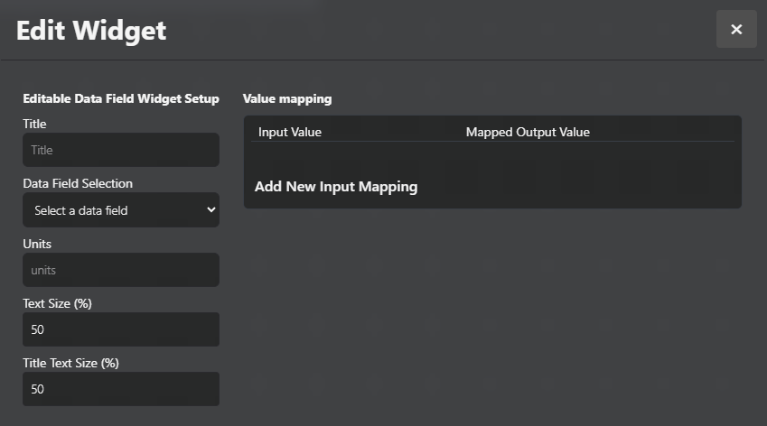 Data Field Widget configuration screen