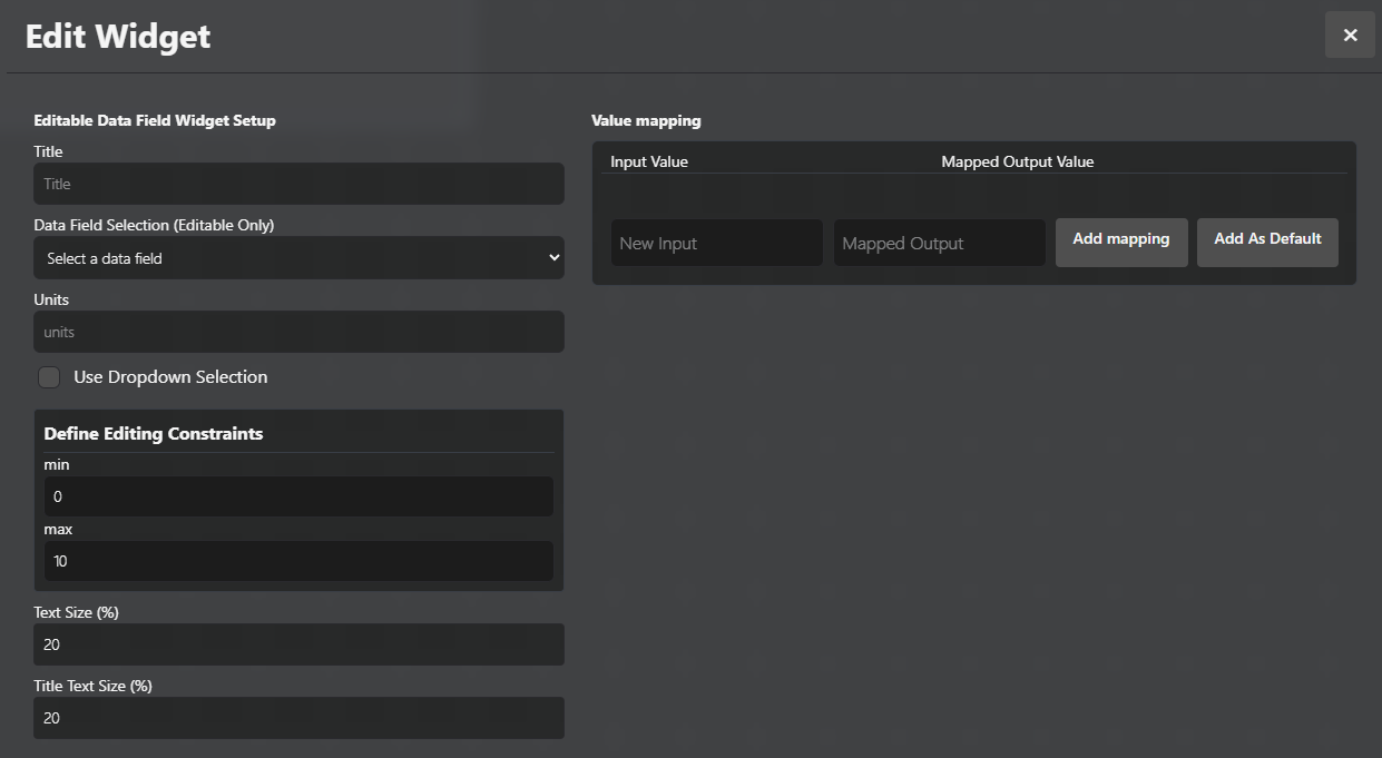 Editable Data Field Widget configuration screen